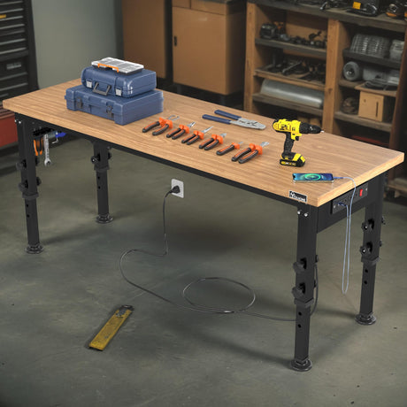 YITAHOME 72 Inch Work Bench, Adjustable Height Workbench for Garage, Heavy Duty Work Bench with Pegboard & Power Outlets, 2000 LBS Load Capacity, Rolling Workbench for Workshop, Office YITAHOME