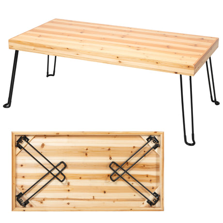 Sleekform Folding Wooden Coffee Table - Collapsible 20x40 Light Wood Mini Desk - Lightweight Foldable Coffee Tables for Small Spaces - Fold Up Hairpin Legs - Birch Wood Finish Sleekform
