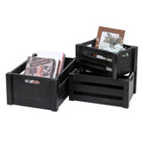 Large Classic Black Wooden Crates For Dispaly,Set Of 3 Wood Crates With Handles,Rustic Handmade Wood Boxes For Storage Or Display,Solid Wood Decrative Boxes (Classic Black) Bisaten