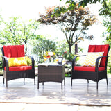Tangkula 3 Piece Patio Furniture Set, 2 Wicker Chairs with Glass Top Coffee Table, Outdoor Garden Porch Poolside Furniture Set for 2, Rattan Conversation Set Tangkula