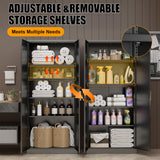 71" Tall Kitchen Storage Cabinet with Gold Handles, Metal Pantry Cabinets with 2 Doors, Food Pantry, Adjustable Shelves, Black Freestanding Pantry Cupboard for Dining Room, Kitchen -Assembly Required MetalMax