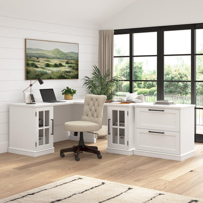 Bush Furniture Westbrook 60W Computer Desk with Hutch in White Ash | Farmhouse Desk for Home Office Workspace - WoodArtSupply