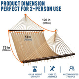 Lazy Daze Hammocks 10.5 FT Double 2 Person Caribbean Rope Hammock, Hand Woven Polyester Hammock with Spreader Bars, for Outside Outdoor Backyard Patio Poolside,450 LBS Capacity, Tan Lazy Daze Hammocks