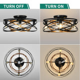 YITAHOME Caged Ceiling Fans with Lights Remote Control, 22'' Bladeless Low Profile Ceiling fan, 6 Speeds Flush Mount Enclosed Ceiling Fans with Reversible Motor, Matte Black Gold (4 E26 Bulb Include) YITAHOME