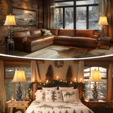 Antler Table Lamps Set of 2 with USB A+C Ports 28" Tall Rustic Farmhouse Deer Bedside Lamps with Faux Leather Bell Shade for Bedroom Living Room Office Decor Western Cabin End Table Lamp, Pull Chain BOOUCUU