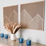 SnugLife 2 Pcs Wood Mountain Wall Art - Modern Wooden Panel Mountain Wall Decor, Decorative Forest Nature Abstract Line Minimalist Wall Art for Living Room Bedroom Farmhouse - Large 23.5”x23.5” SnugLife