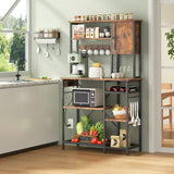 Decofy Bakers Rack with Power Outlet - Microwave Stand with Storage, Large Coffee Bar with K Cups Holder, 5 Tiers Metal Kitchen Shelves Rack, 39.37 x 15.75 x 63 Inches, Brown Decofy