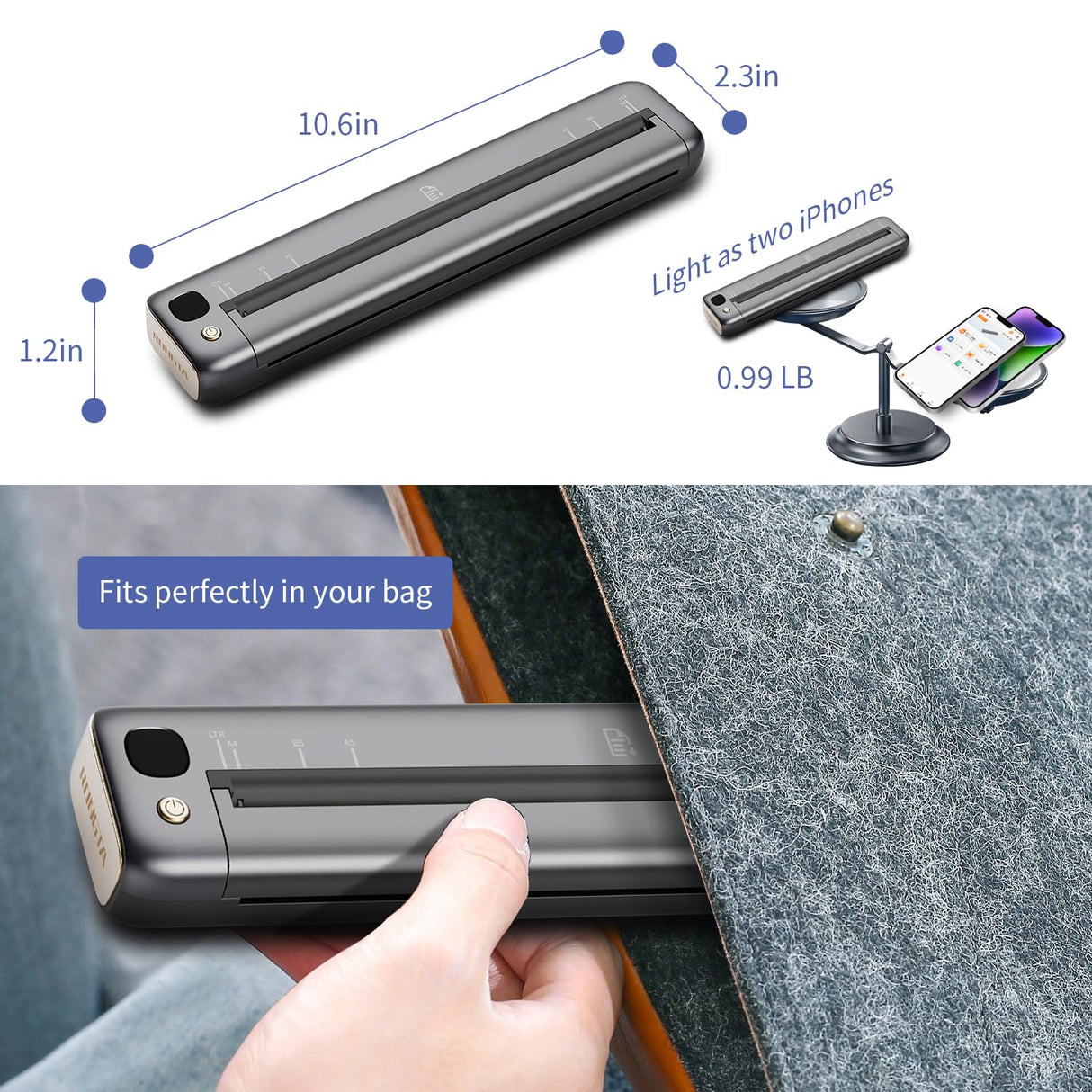 Portable Printer Wireless, Bluetooth & WiFi Printers for Home Use, Small Inkless Thermal Printer for Travel, Supports 8.5" x 11" US Letter&A4&A5 Size, Compatible with Android iOS Phone & Laptop Rongta