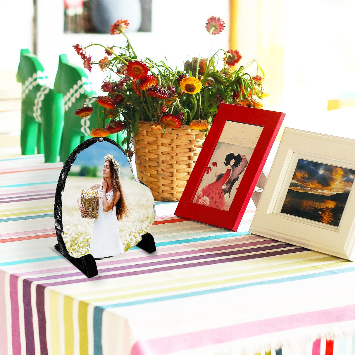 Beclumas 6 Pack 5.7" X5.7" Sublimation Slate Blanks,Heart Heat Thermal Transfer Stone Slate Picture Frame Plaque with Display Stand for Desktop Souvenir DIY Personalized Custom Gift Design Beclumas