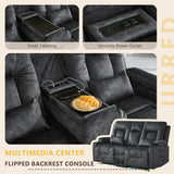 URRED Power Loveseat Recliner Sofa with Flipped Backrest Console, Wall Hugger RV Reclining Loveseat Sofa Couch with LED Light/Bluetooth Speakers/USB/Outlets/Cup Holders/Pillow/Side Pocket, Grey URRED