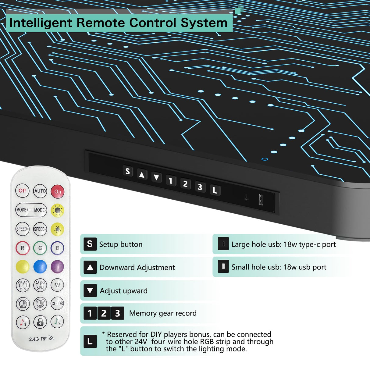 JWX RGB Glass Gaming Standing Desk, 47'' Standing Music Studio, with Music Sensing LED Sit Standing Desk, Dual Motors,USB Ports JWX