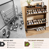 Nicetree Shoe Cabinet Organizer with 2 Flip Drawers, Freestanding Narrow Rack with Metal Legs, Farmhouse Slim Shoe Storage for Entryway, Foyer, Hallway, Rustic Brown Nicetree