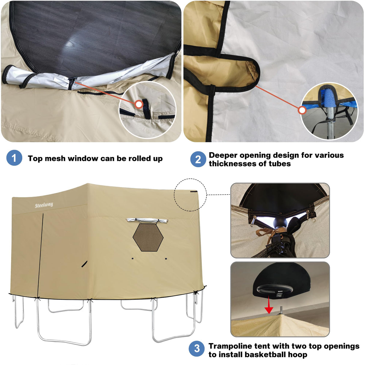 Steelway 14FT Trampoline Tent Cover for Straight Pole Round Trampoline with 6 W-Shape Legs steelway