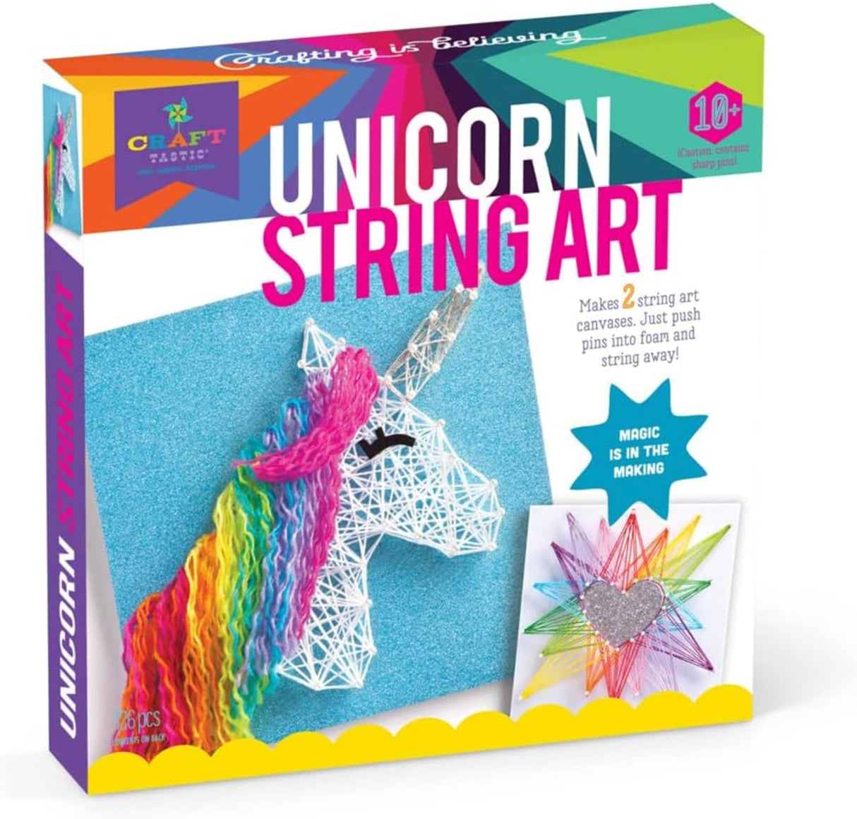 Craft-tastic String Art, Unicorn – Arts and Crafts Kit for Kids, Art Supplies, Craft Kit Makes 2 Large String Art Canvases, Easy-to-Follow Instruction, Everything Included Craft-tastic