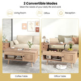 Giantex Lift Top Coffee Table, Modern Cocktail Table with Hidden Compartment, Open Shelf & Cabinet, Wooden Flip Top Center Table, Pull up Coffee Table for Home Office, Living Room (Natural) Giantex