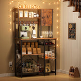 Decofy Bakers Rack with Power Outlet - Microwave Stand with Storage, Large Coffee Bar with K Cups Holder, 5 Tiers Metal Kitchen Shelves Rack, 39.37 x 15.75 x 63 Inches, Brown Decofy