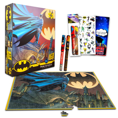 Batman Jigsaw Puzzle for Kids and Adults - Bundle with 500 Piece Batman Puzzle Assorted Style Plus Batman Pen, Batman Stickers, and More | Superhero Puzzles Set
