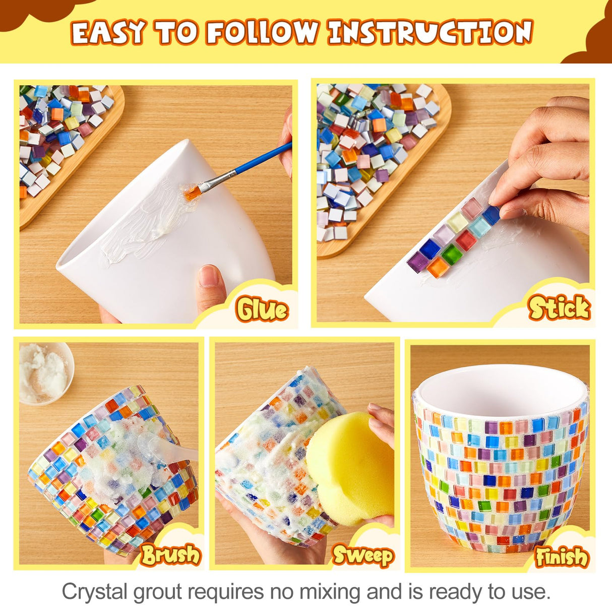 Tioncy 2 Set DIY Vase Mosaic Kit for Adults Gift, DIY Arts and Craft Kits with Vase Flower Mosaic Accessories Art Kit for Room Decor Craft Lovers Handmade, Home Decor Gifts(Rainbow) Tioncy