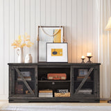 HOOBRO Farmhouse TV Stand, TV Stand for 75 Inch TV, Media Entertainment Center with LED Lights and Power Outlets, TV Console Table for Living Room, TV Stand with Storage, Dark Rustic Oak FP71UDDS01 HOOBRO