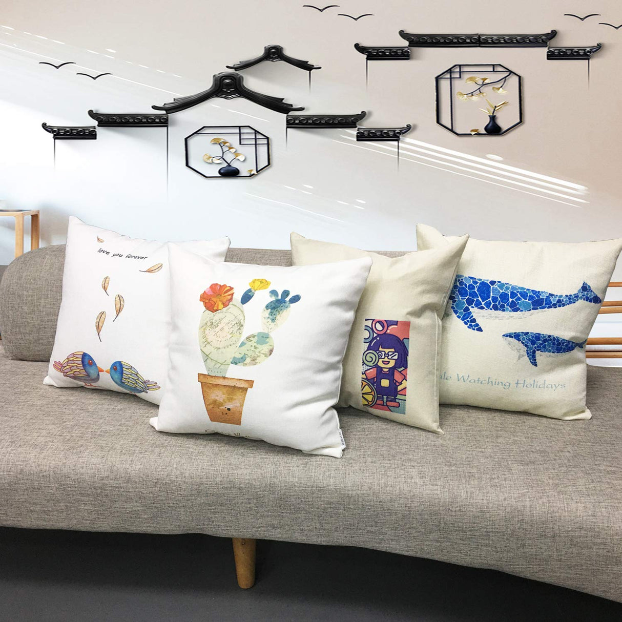 JUSTRY 4 PCS Sublimation Blanks Linen Pillow Cases 16 x 16 Inch Cushion Cover Throw Pillow Covers for Chair Sofa Vinyl HTV with Invisible Zippers DIY Blanks Pillow Case No Pillow Insert JUSTRY