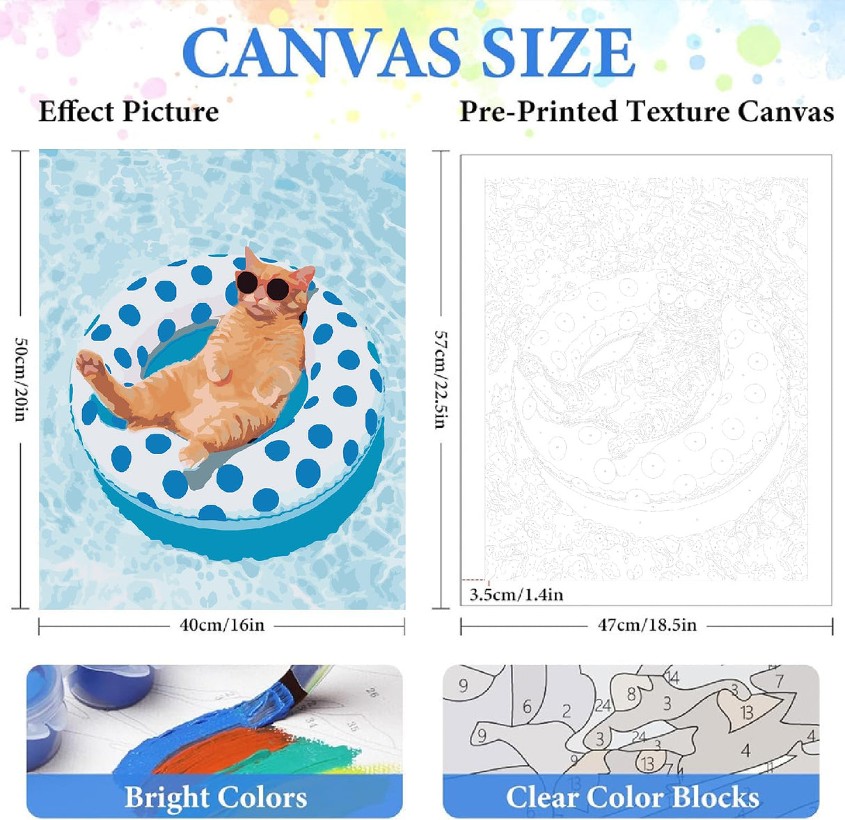 ZRIZQ Paint by Numbers for Adults Beginners,Summer Cat Adult Paint by Number Kits on Canvas,Paint by Numbers for Home Wall Art Decor 16x20 Inch（Without Frame） ZRIZQ