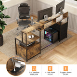 EDWINENE Computer Desk with Drawers, 67 Inch Office Desk with Storage and Power Outlet, Work Table for Home Office, Gaming Desk with Led Lights, Rustic Brown EDWINENE