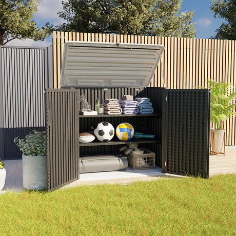KINYING Larger Outdoor Storage Shed Weather Resistance, Resin Sheds & Outdoor Storage for Garden, Patios, Backyards, 48 Cu.Ft Tool Shed for Garbage Cans, Lawn Mower, Garden Tools,Black KINYING