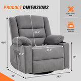 Sftaiyou 360°Swivel Rocker Recliner Chair for Adults,Manual Glider Recliner Sofa with Massage and Heating, Nursery Rocking Chairs with Cup Holds for Living Room Bedroom(Grey) Sftaiyou