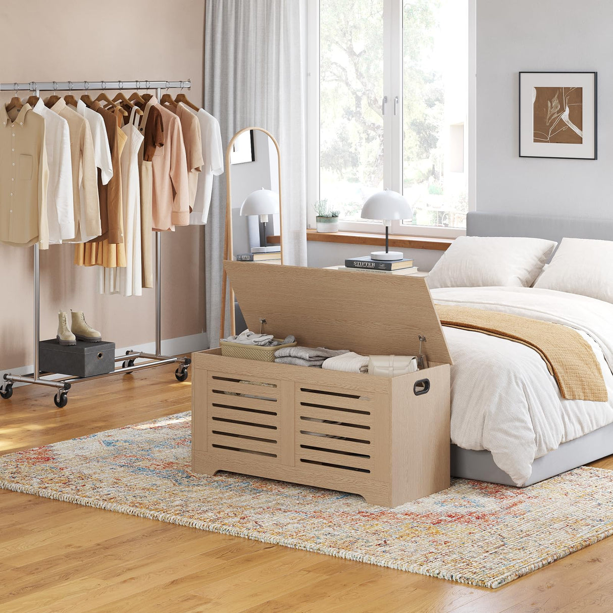 DINZI LVJ Storage Chest, 39.4”Wooden Storage Box with 2 Safety Hinges, Entryway Shoe Bench with Flip-Top, Farmhouse Style Trunk for Living Room, Bedroom, Play Room, Easy Assembly, Natural DINZI LVJ