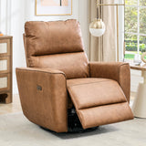GAOMON Power Recliner Chair Swivel Glider Faux Leather Upholstered Nursery Rocker Reclining Sofa Chair with Charging Port, Curved Armrests & Padded Backrest for Living Room and Bedroom (Brown) GAOMON