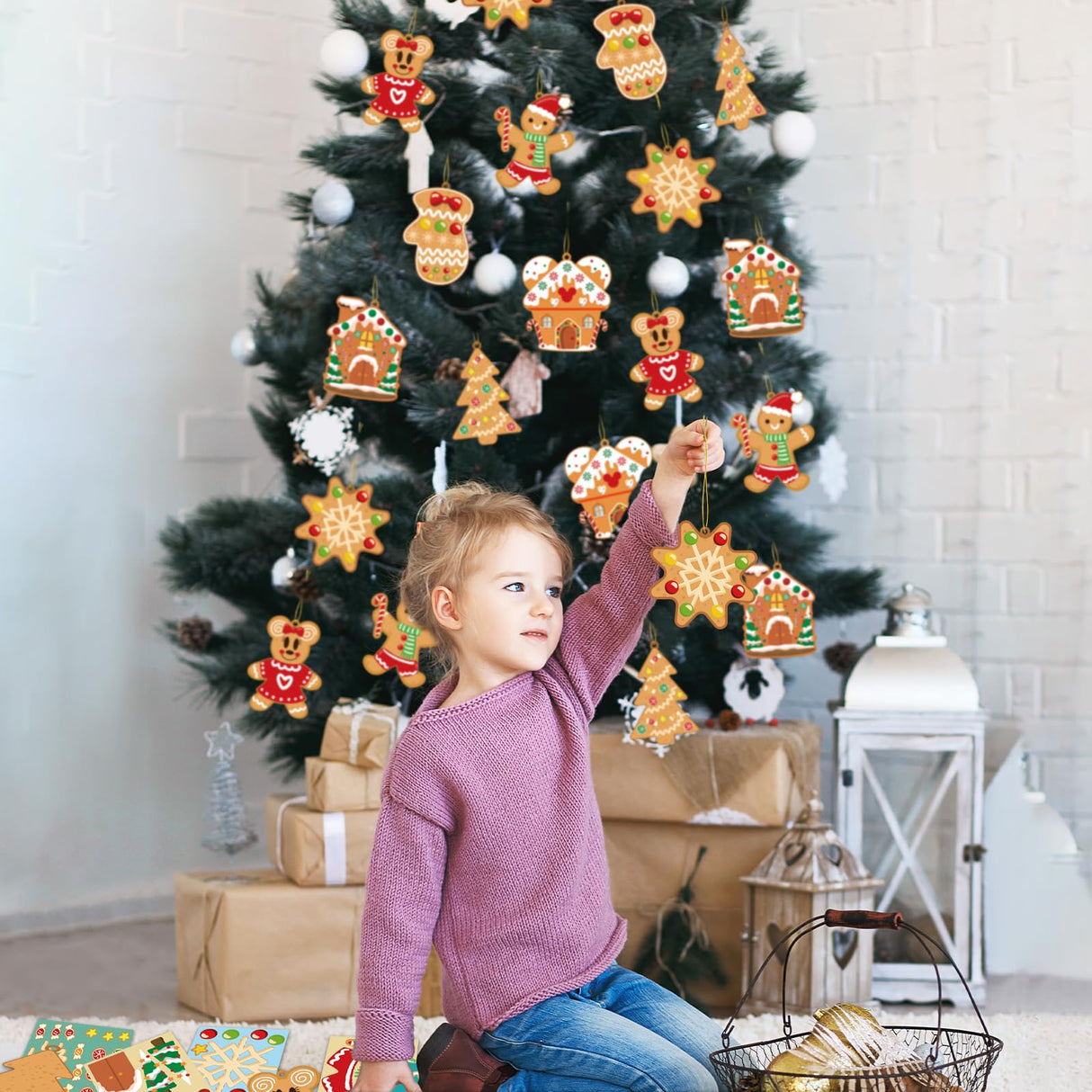 GuassLee Christmas Ornaments Art and Crafts for Kids - 28pcs DIY Christmas Cutouts with Gingerbread Cookies Man House Christmas Stickers for Tree Home Christmas Party Favors Decorations GuassLee