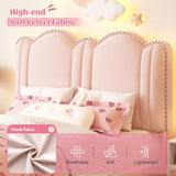 EnHomee Twin LED Bed Frame with Storage Drawer,Princess Bed Frame Twin Size,Cute Upholstered Bed Frame with Adjustable Cloud Headboard,Strong Support,No Box Spring Required,Easy Assembly,Pink EnHomee