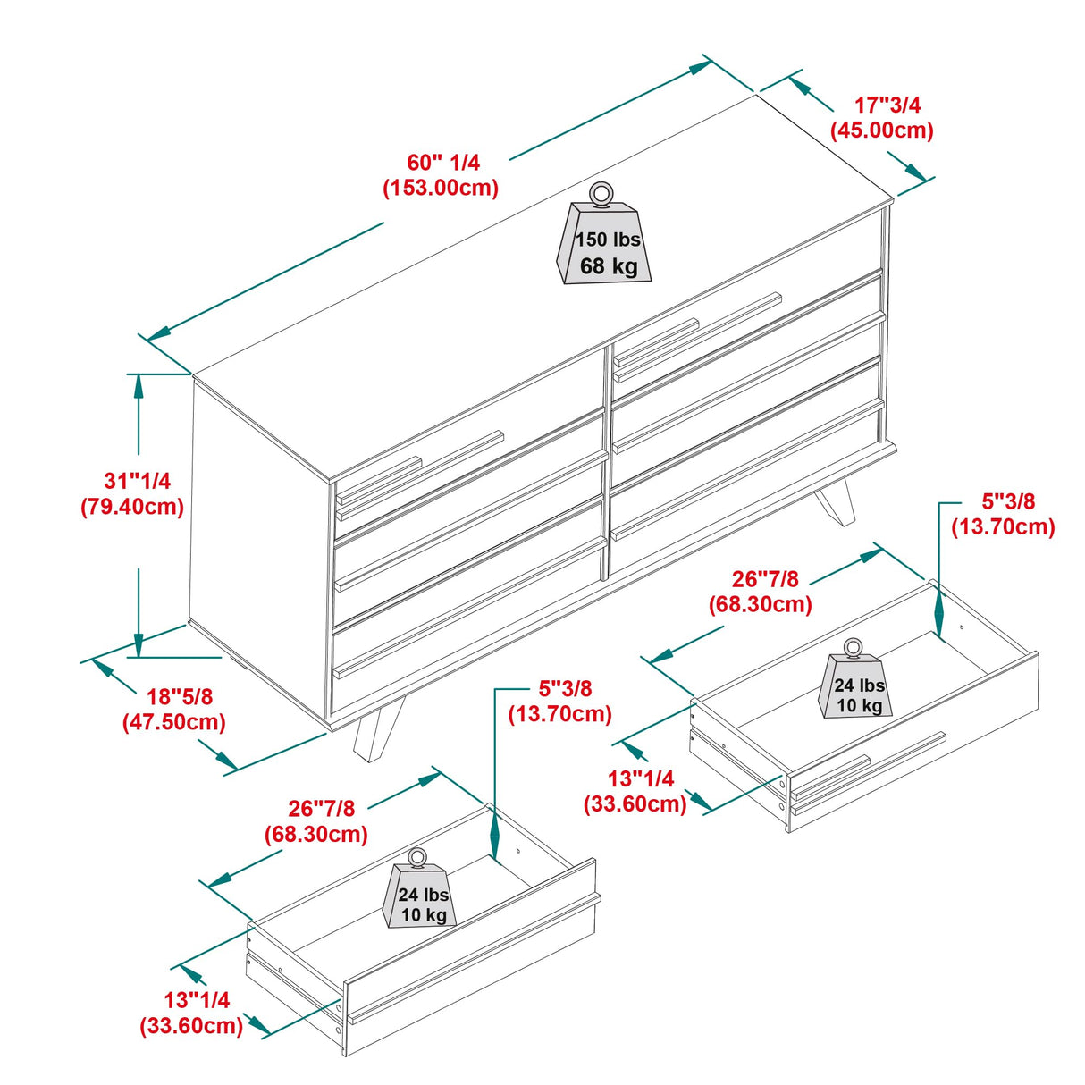 Walker Edison Malhia Minimalist Solid Wood 6-Drawer Dresser Bedroom Storage, 60 Inch, Natural Pine Walker Edison