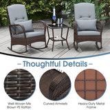 Tangkula 3 Piece Patio Rocker Set, Patiojoy Outdoor Wicker Rocking Chairs w/Double-Layer Coffee Table, Rattan Rocker Chair Set w/Seat Back Cushions & Pillows, for Porch, Backyard, Poolside (Grey) Tangkula