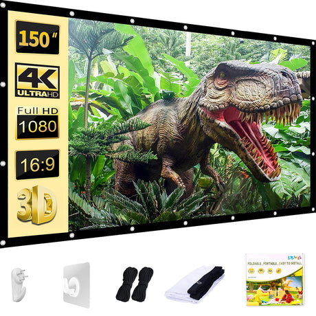 AAJK Outdoor Projection Screen 150 inch, Washable Projector Screen 16:9 Foldable Anti-Crease Portable Projector Movies Screen for Home Theater Outdoor Indoor Support Double Sided Projection… AAJK