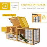 PawHut Rabbit Hutch, 2 Story Outdoor Bunny Cage with Slide-Out Tray, Run Cage, Openable Top for Rabbits, Guinea Pig, Yellow PawHut