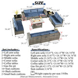HOOOWOOO 13 Piece Modular Patio Outdoor Sectional Furniture Set with Gas Propane Fire Pit Table,Wicker Conversation Sofa Set,Out Door Couch Set with Wide Arm Outside(Denim Blue) HOOOWOOO
