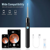 Ear Wax Removal - Earwax Remover Tool with 8 Pcs Ear Set - Ear Cleaner with Camera - Earwax Removal Kit with Light - Ear Camera with 6 Ear Spoon - Ear Cleaner for iOS & Android (Black) LEIPUT