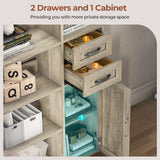 UPOSOJA 7-Shelf Farmhouse Corner Bookshelf with Lockers & Drawers, 71" L-Shaped Large Storage Shelf Display Rack for Bedroom, Living Room, Home Office (Gray) UPOSOJA