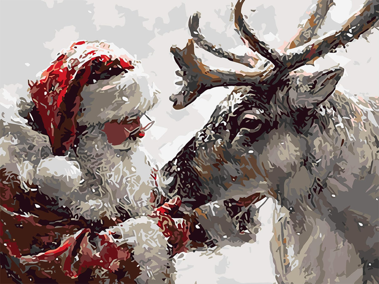 AREOPNMG Christmas Santa Claus Paint by Numbers Kit for Adults Beginner DIY Winter Elk Painting by Numbers Kits,with 3 Brushes and Acrylic Paint(Without Frame), Home Wall Decor 12 x 16 in AREOPNMG