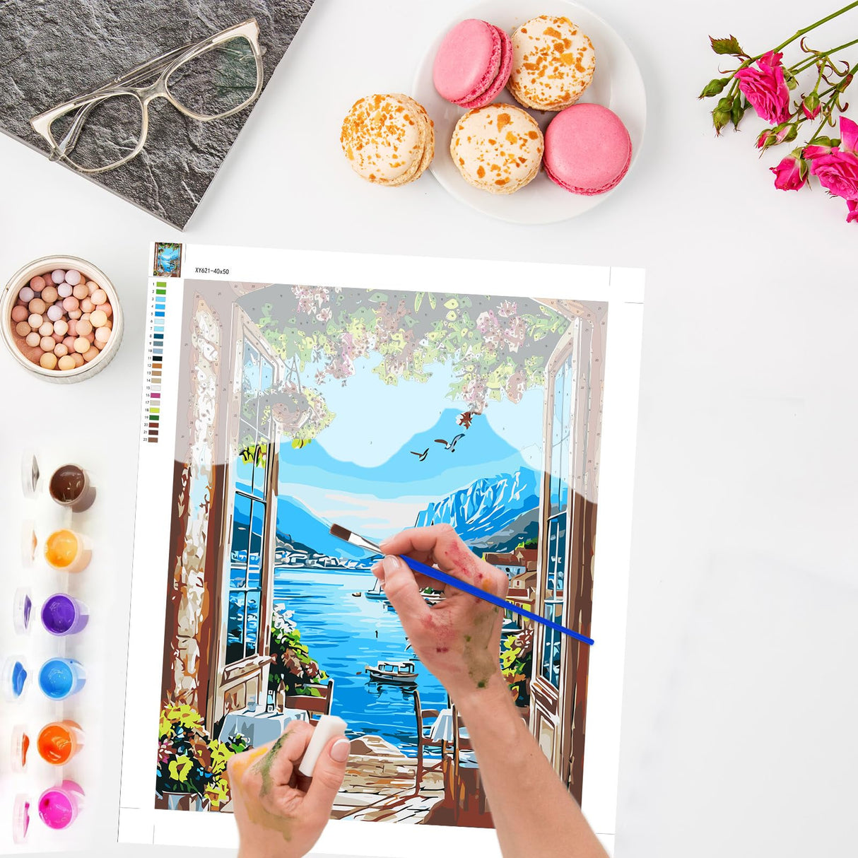 Lxmsja Sea View Paint by Numbers Kit for Adults, Coastal Nature Acrylic Paint by Numbers for Adults Beginner, DIY Craft Supplies Oil Painting Kits for Home Wall Decor 16x20 inch (No Frame) Lxmsja