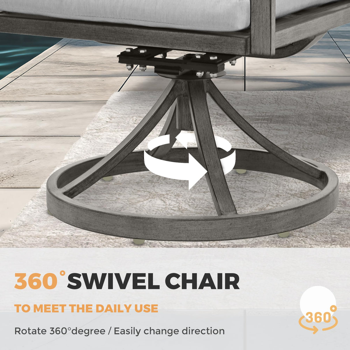 HAPPATIO 7-Piece Outdoor Dining Set - All Aluminum Patio Table and Chairs Set for 6 Includes 1 Rectangular Dining Table and 6 Swivel Dining Chairs with Cushions for Lawn, Garden, Backyard HAPPATIO