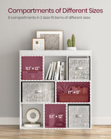 VASAGLE Bookcase, Bookshelf, Freestanding Storage Unit, 8 Open Compartments, Used Horizontally, Vertically, Upside Down, 11 x 35.4 x 39.4 Inches, for Living Room, Study, Office, White ULBC55WT VASAGLE