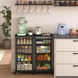 4-Tier Fruit Vegetable Storage Cart - Kitchen Organizer and Storage Cart with Wheels, Wooden Top Metal Wire Fruit Vegetable Rack Stand with Drawers to Storage Onions Potatoes Cans Snacks for Kitchen Yociyoga