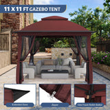 11'X11' Outdoor Gazebo, Pop Up Patio Gazebo with 4 Sidewalls Mosquito Netting, Heavy Duty Gazebo Canopy Tent with Double Air Roofs for Backyards, Patios, Decks, Gardens, Parks (Red) Yokayoay