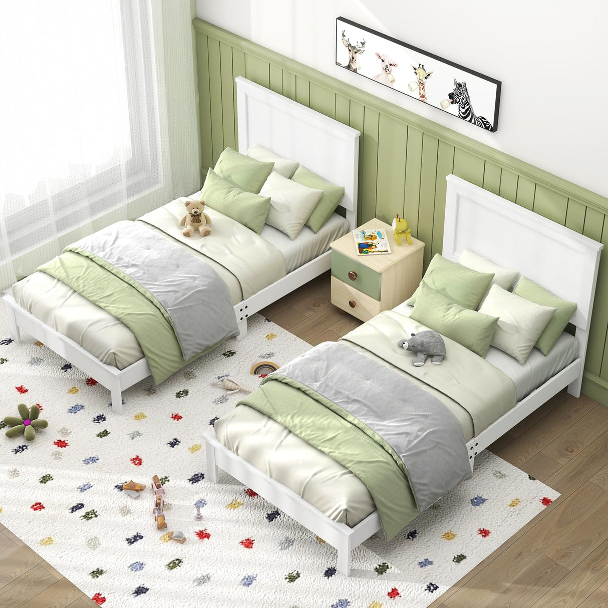 Giantex Wood Twin Bed Frames with Headboard, Mid Century Platform Bed Frame with Solid Wood Legs & Wooden Slat Support, Twin Bed Frames for Kids Adults, White Bed Giantex