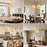 QIYIZM Plug in Pendant Light Hanging Lights with Plug in Cord Hanging Lamp Rattan Boho Dimmable,Wicker Bamboo Woven Lamp Shade, Plug in Ceiling Light Fixture for Farmhouse Living Room Bedroom Kitchen QIYIZM