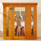 springspa 4 Person Infrared Sauna Room, Low EMF FAR Infrared Sauna for Home, Canadian Hemlock Wooden Indoor Sauna, with 10 Heating Panel, 2 LCD Panel, Bluetooth Speaker, 7 Therapy Light springspa