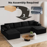 133" Oversized Cloud Boneless Sofa Couch with Chaise, Modern Corduroy U Shaped Modular Sectional Sofa with Deep Seat, Comfy Couch with Cupholders and Storage, No Assembly Required-Black VYNELITO