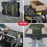 Keter Folding Portable Table Tool Stand Workbench with 2 12" Wood Clamps for Miter Saws, Home Improvement, and Construction, Black & Yellow (2 Pack) Keter